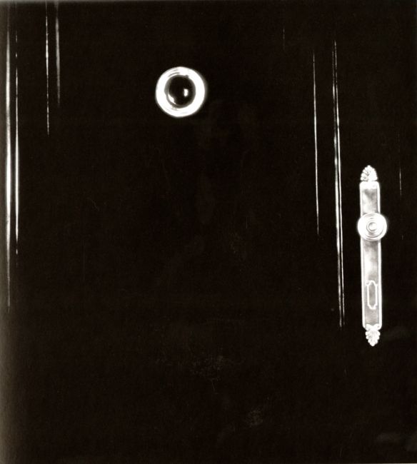 Untitled (Diptych--Exterior Apartment Door with Nameplate and Peephole, 1938). Robert Longo. 2000. Graphite and charcoal on mounted paper.